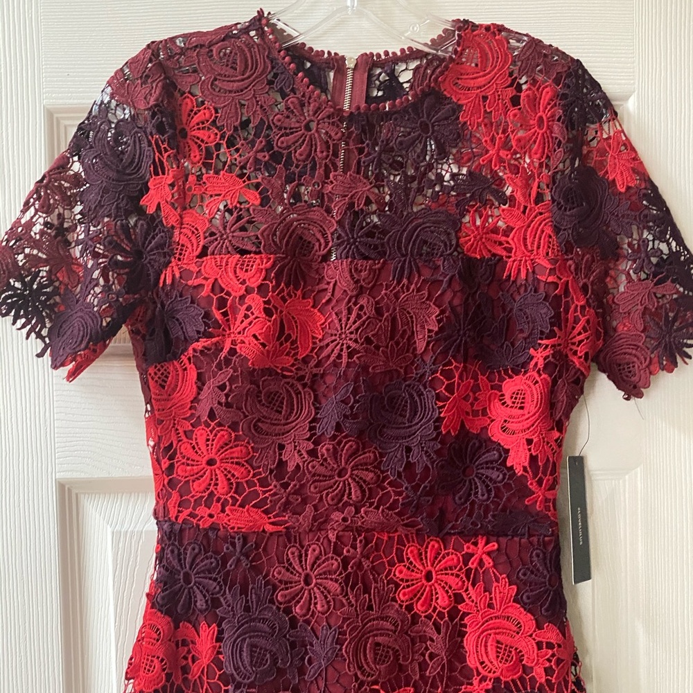 Red, lace bodycon midi